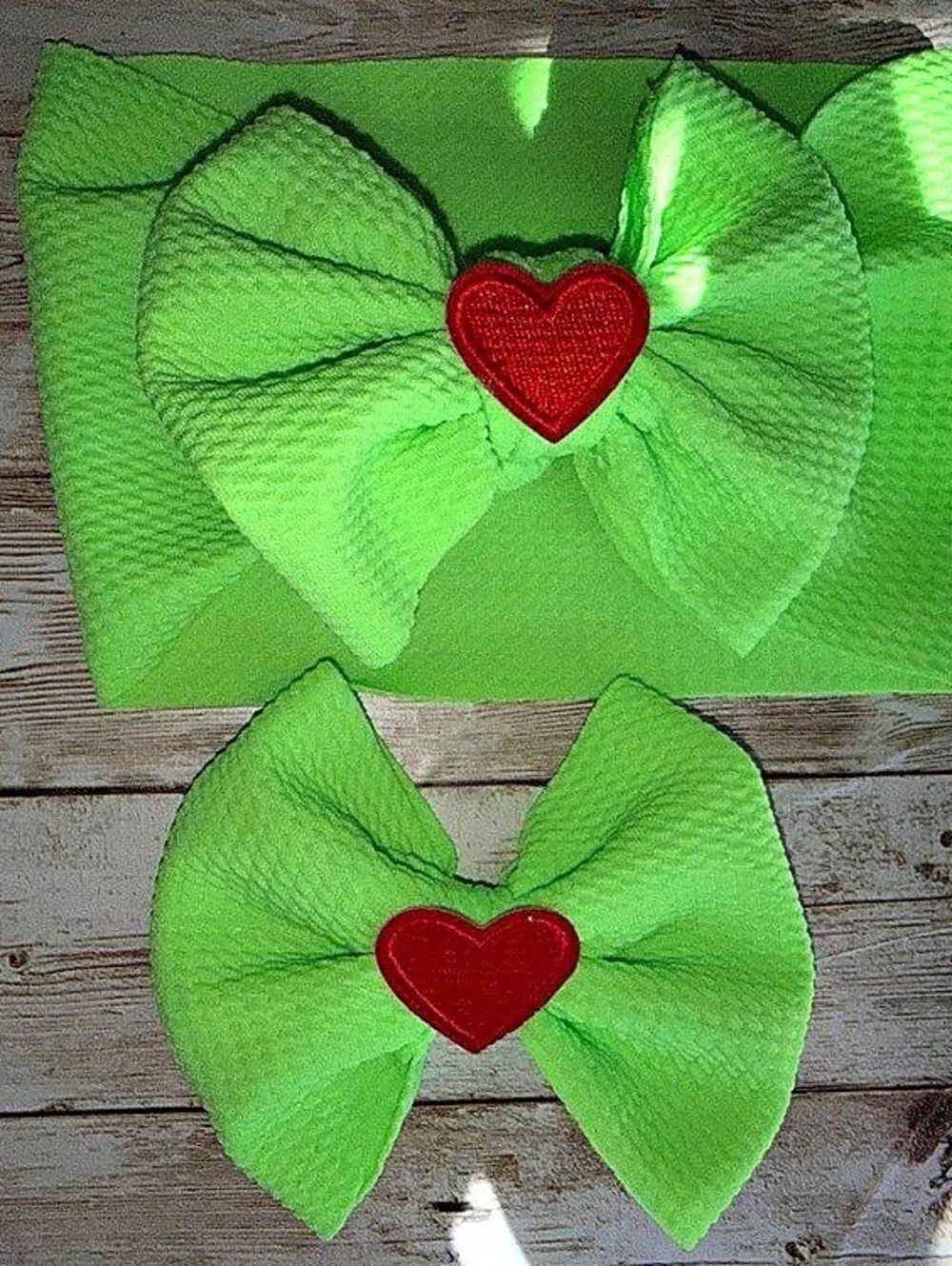 Grinch Organic Waffle Knot Bow Green & Red